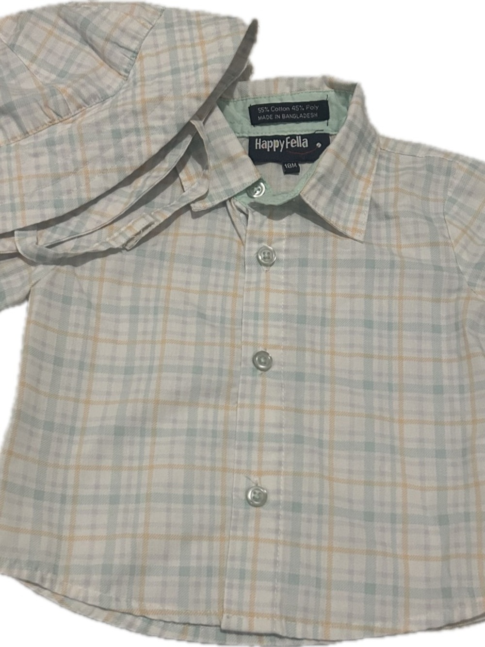HappyFella Baby Plaid Button-Up Shirt with Matching Hat
